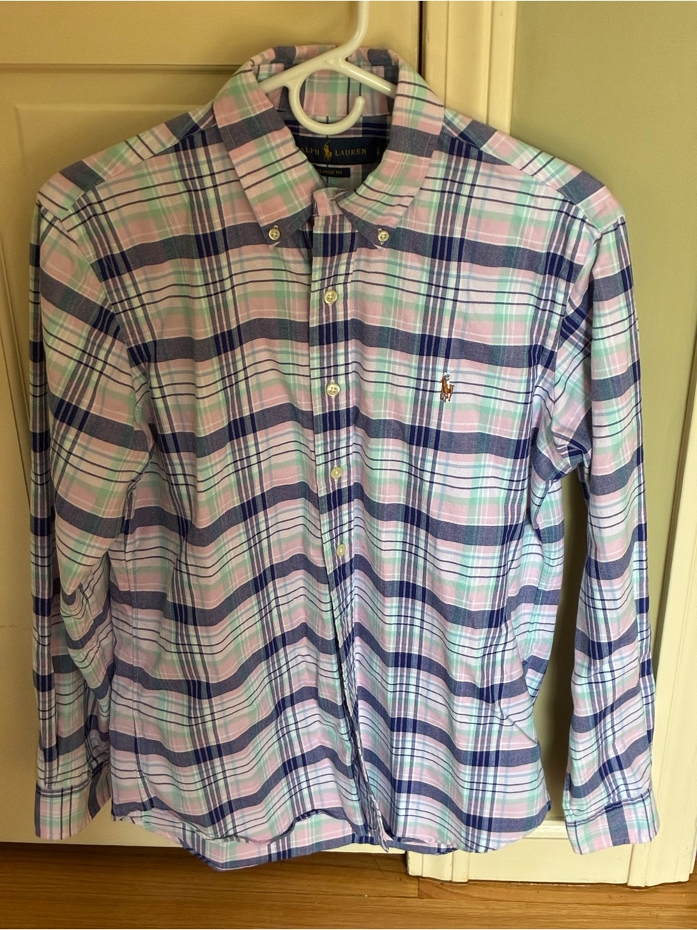 Ralph Lauren Pastel Pink, Light Blue & Navy Plaid Button-Down Shirt